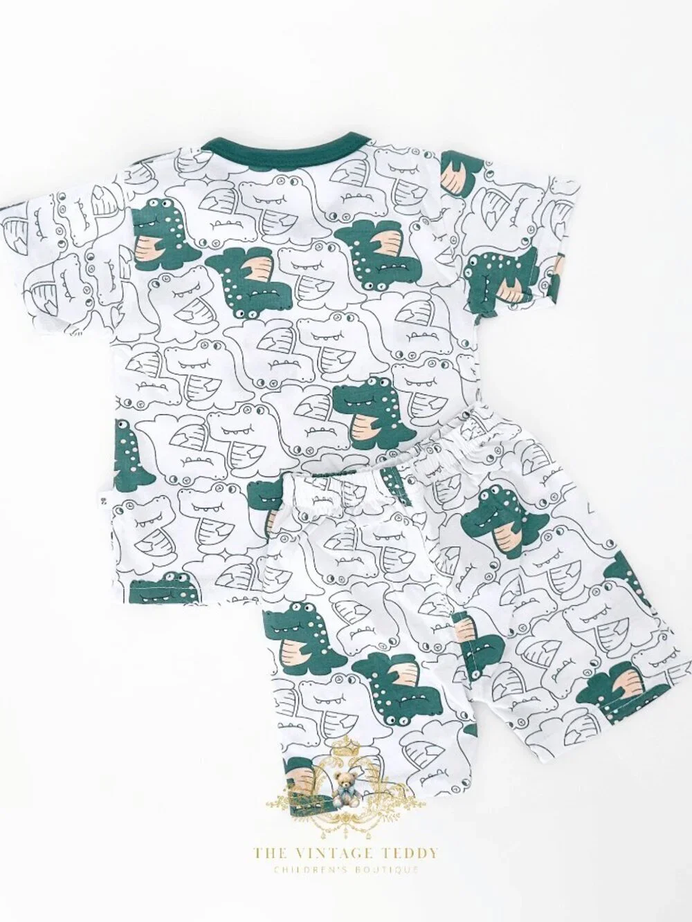 NWT Cute Boys Matching Set Kids T-shirt & Shorts 2-Piece Cotton Alligator 3T